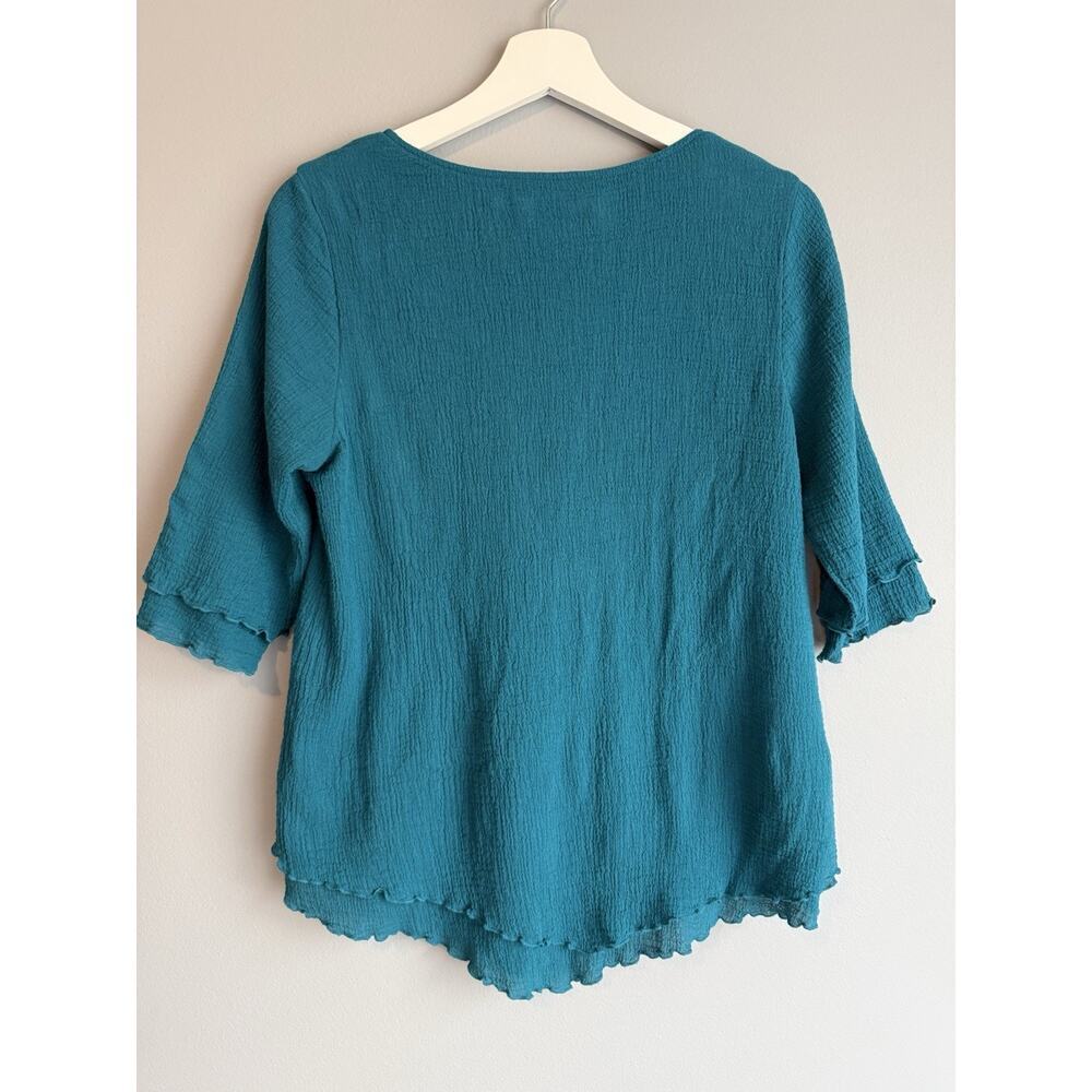 Soft Surroundings Women Teal Cotton Gauze Blouse XS Boho Flowy Short Sleeve Top - Picture 4 of 8